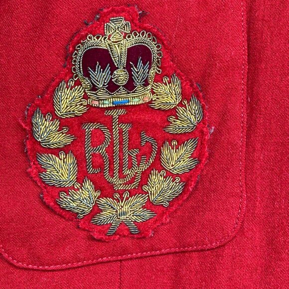 Vintage Lauren Ralph Lauren METAL CREST Logo Wool Blazer Womens 12 red jacket - Picture 2 of 13